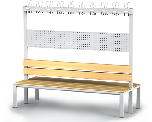 Double-sided benches with backrest and racks, beech sticks -  basic version 1800 x 2000 x 830